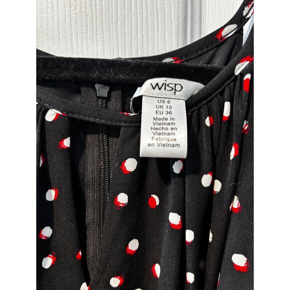 Wisp Black Jumpsuit Size 6 White & Red Polka Dots Keyhole V Neckline Belted - Picture 4 of 9